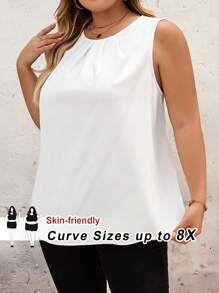 SHEIN CURVE+ Plus Size Summer Casual Sleeveless Solid Color Shirt,Summer Outfits For Women,Bohemia,Vacation Graduation Dress/ Graduation Dresses For Women/ White Graduation Dress/ Graduation Outfit.Beach Outfits For Woman/Beach Dress/Beach Vacation Outfits/Beach Essentials / Graduation/Tea Party Dress - White - View 1