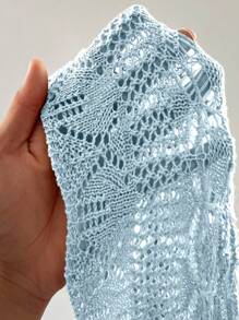 SHEIN SunnyBelle Chaqueta de punto de manga abullonada con cuello en nudo de unicolor y acabado de concha para talla grande, diseño de playa