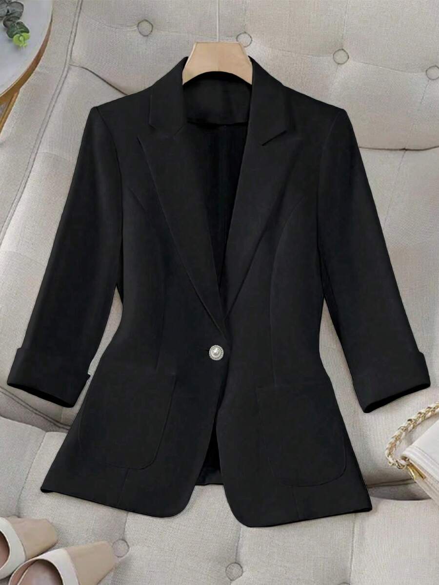 Franclia Solid Color Casual Business Suit Jacket For Spring/Summer - Black - View 1