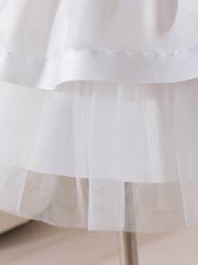 SHEIN Glamorique Kids Baby Girl Flower Girl Removable Big Bow Shoulder Wedding Dress, Elegant Mesh Dress Suitable For Wedding, Festivals, Parties, Summer Baby Dress Girl Wedding Princess Dress For Girls Baby Girls Dresses Baby Elegant Dress Baby Girl Dress Wedding