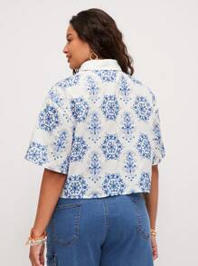 Freevana Plus Size Short Sleeve Shirt, Fashionable For Summer Embroidered Cotton Cute Summer Tops Summer Easter Festival Rave Bohemia Graduation Wedding Guest Women Vacation Boho Festival Country Concert Brunch Easter Curve - Multicolor - View 2