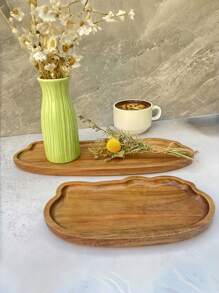 1pc Solid Wood Breakfast Tray, Bathroom Tray, Asymmetric Shape Serving Platter, Cheese Board, Decorative Kitchen Tray, Dining Service Plate