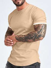 Manfinity Homme Camiseta de manga corta casual de verano para hombres con recorte de contraste