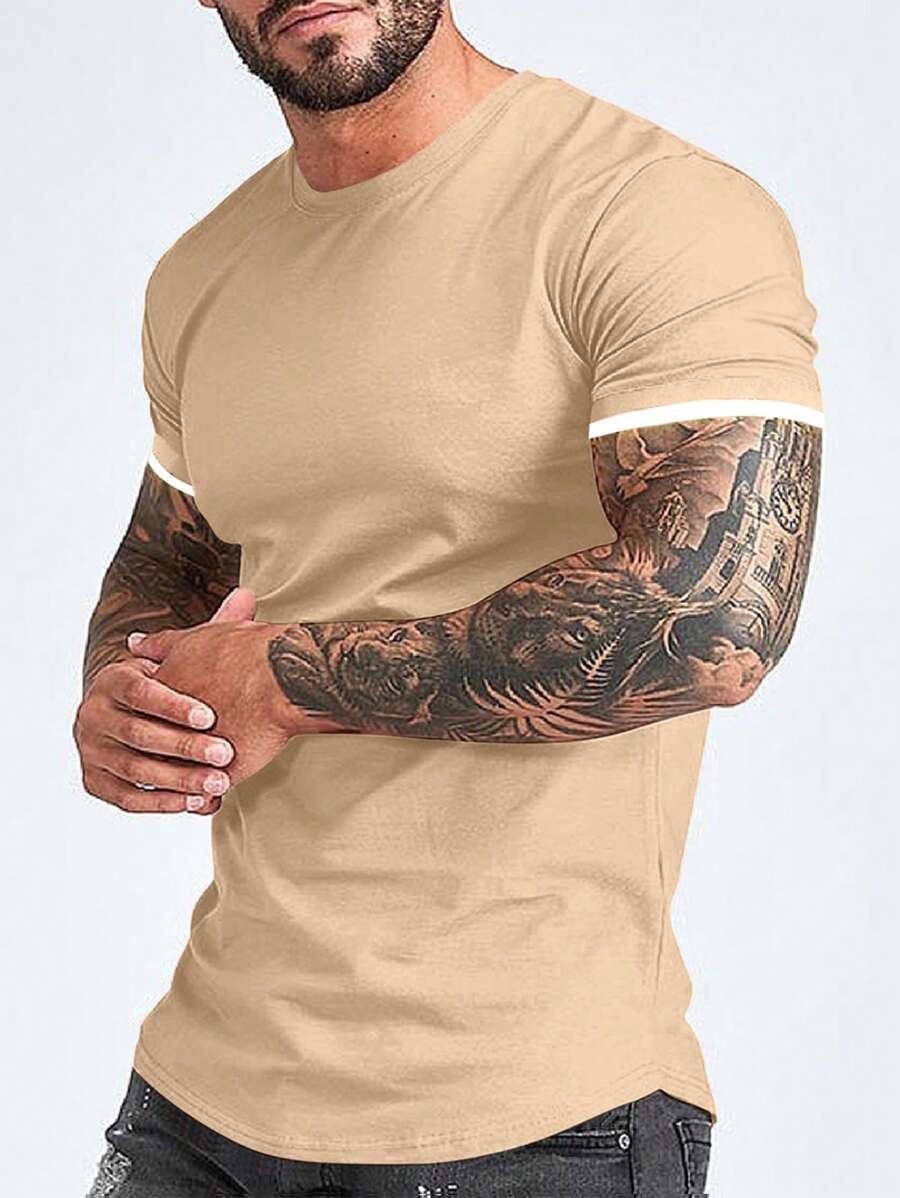 Manfinity Homme Camiseta de manga corta casual de verano para hombres con recorte de contraste