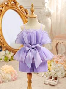 Stücke/Set Kleine Mädchen Gewebtes Mesh Leibchen Top Und Shorts Set