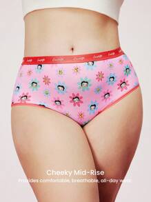 LUVLETTE BETTY BOOP X LUVLETTE Set de lenjerie intimă pentru femei Airy Cotton Basics cu talie înaltă, pachet de 2 buc.