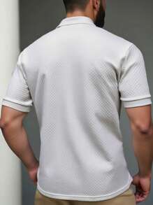 Manfinity Homme Plus Size Men's Casual Solid Color Short Sleeve Polo Shirt For Summer - White - View 2