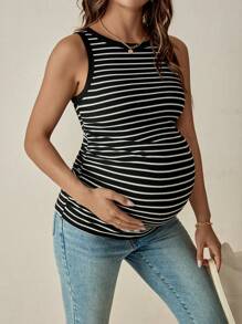 SHEIN Maternity Camisole & Strap Striped Sleeveless Tank Top, Fashionable For Summer