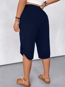 Linhara Women's Casual Elastic Waist Wide Leg Culottes - Navy Blue - View 2