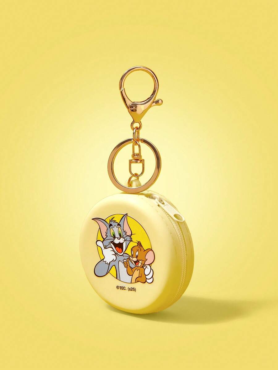 TOM & JERRY X SHEIN Coin Purse, Coin Purse Keychain, Solid Color Minimalist Key Chain Pouch, Cute Student Coin Wallet, Backpack Key Holder, Pendant Coin Bag, Mini Wallet Pouch - Yellow - View 1