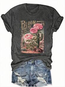 Plus Size Round Neck Short Sleeve T-Shirt, Fashionable For Summer - Dark Grey - View 4