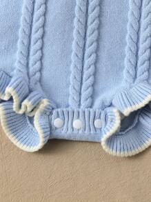 Baby Girl Ruffled Edge Knit Romper - Baby Blue - View 3