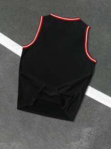 Manfinity Sporsity Camiseta sin mangas de talla grande para hombre de verano con estampado numérico y ribete