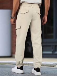 Manfinity Mode Gift For Men, Men's High Waist Double Button Waist Design, Side Flap Pocket Suit Pants Simple Fashion Casual Daily Solid Color Men Clothes Men Pants Men Pants Casual Men Clothing Men Pants Pants Accessories Men Casual Men Pants - Apricot - View 2