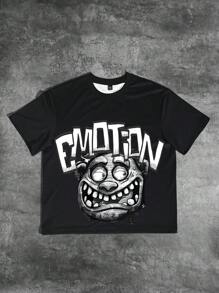 Manfinity EMRG Plus Size Men's Letter Print Round Neck Short Sleeve Casual T-Shirt - Black - View 4