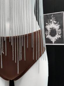 SHEIN Unity Top asimétrico con flecos metálicos para mujer, adecuado para festivales de música y fiestas en bares - Plateado - Ver 5
