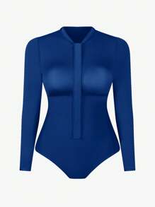 SHEIN Swim Plus Size One-Piece Swimsuit With Adjustable Drawstring And Bindwrap - Navy Blue - View 11