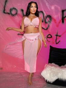SHEIN 3 Stücke Dessous-Set mit Netzeinsätzen für Große Größen, ohne Bügel