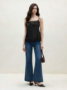 SHEIN BIZwear 女士蕾丝领装饰吊带背心，现代优雅都市通勤日常百搭浪漫90年代复古风，适合圣诞节、新年、情人节、派对、海滩、毕业典礼、时尚、嘉年华、假日、婚礼宾客、早午餐、机场等多种场合。 - 黑色 - 查看 9