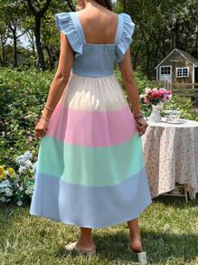 SHEIN Vestido casual de maternidad de bloque de colores, primavera/verano - Multicolor - Ver 2