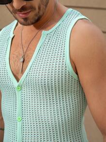 Manfinity Dauomo Men's Casual Solid Color Textured Front Button Vest For Summer