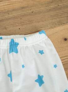 2 Stücke/Set Kleine Mädchen Weich Glatt Baumwolle Strick Stern Mond Muster Weiß Rundhals Lang Ärmel Hose Pyjama Set, Geschwister Kombination