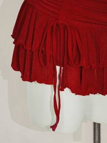 SHEIN ICON 2pcs Women Halter Top + Mini Skirt Set - Red - View 7