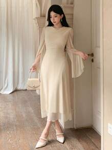 Vestido midi de mujer para fiestas de primavera/verano, vestido elegante de graduación para el Día de San Valentín - Beis - Ver 3