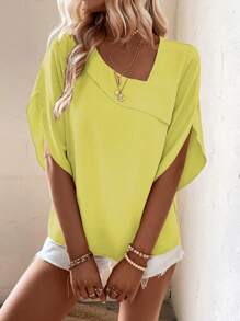 SHEIN LUNE Camicia casual da vacanza con colletto asimmetrico in colore unito
