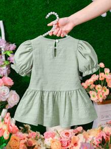 Bluză de cămașă verde țesătă pentru fetiță, ocazională, elegantă, texturată, potrivită pentru vară, vacanță, în aer liber, cumpărături