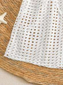 Tween Girls' Solid Color Hollow-Out Crochet Cover Up, Vacation/Beach - White - View 6