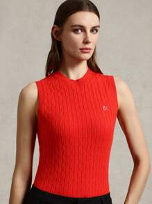 Briarwyn 女士无袖粗针织刺绣背心上衣夏季女士商务休闲装 - 紅色 - 查看 6