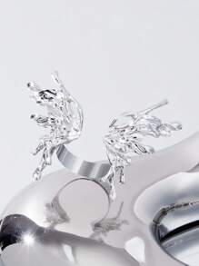 SHEIN ICON Butterfly Shaped Cuff Ring - Silver - View 6