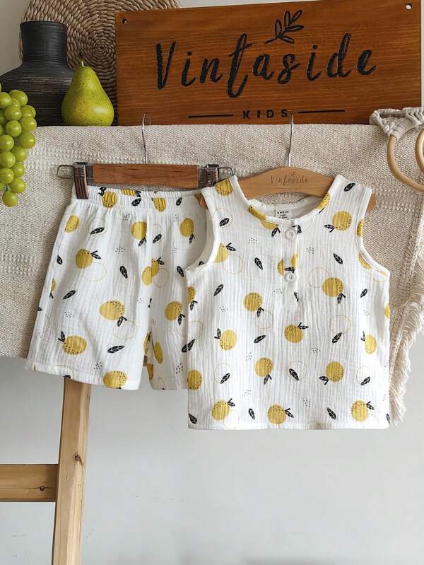 Vintaside Kids Baby Boy Fruit Print Vest Shorts Casual Outfit Set