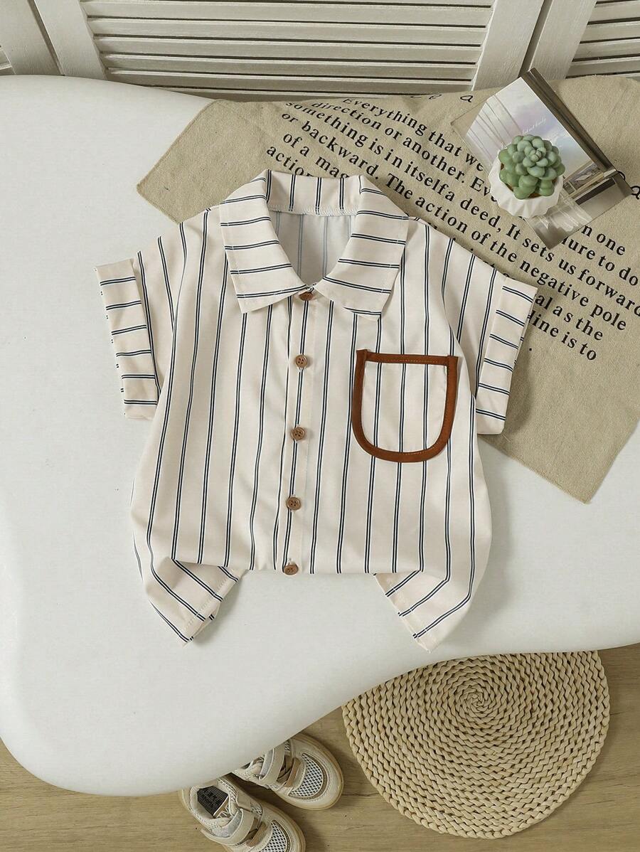 SHEIN 小男孩条纹短袖衬衫,夏季休闲时尚 - 彩色 - 查看 1