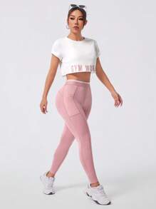 Sovereign Charm Women's Round Neck Short Sleeve Letter Print Simple Top And Pants Casual Versatile Sports Suit Workout Women Setwomen Workout Set Women Leggings Set Gym Women Outfit