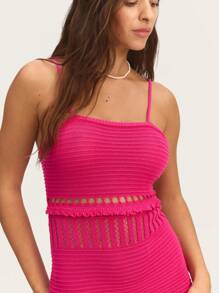 Nöista Vestido midi de ganchillo rosa intenso perfecto para fiestas de verano o vacaciones tropicales. - Morado - Ver 3