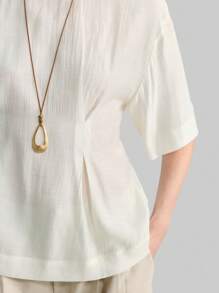 Ontre White Bohemian Style 3/4 Sleeve Cinched Waist Casual Everyday Shirt