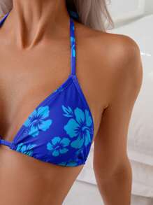 Costavie Women's Summer Beach Floral Print Halter Tie Front Sexy Bikini Set With Cover-Up And Mini Skirt - Multicolor - View 4