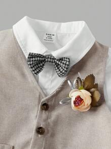 3 件套男婴绅士套装 - 卡其色背心夹克、松紧腰裤、领结和衬衫 - 卡其色 - 查看 4