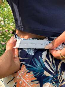 SHEIN Maternity Tropical Leaf Print Long Pants And Round Neck T-Shirt 2 Pieces Set - Blue - View 3