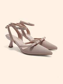CUCCOO BASICS Pointed Toe Slim Heel Bowknot Women High Heels - Baby Pink - View 2
