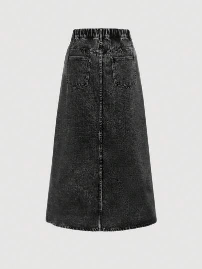 SHEIN MOD 大码休闲甜美宽松 A 字蓝色牛仔裙