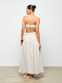 AiiRZ Set gonna plissettata a righe maxi e top a fascia, look spiaggia estivo, vacanze e tempo libero, outfit casual due pezzi
