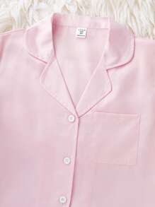 3 件套 Tween Girl Flameless 粉色短袖 V 领上衣，配套短裤和长裤睡衣套装，永恒经典设计，适合春夏秋季家居服返校时尚 - 粉色 - 查看 4