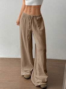 Flirla Women Casual Straight Leg Low-Rise Cotton Pants