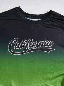 SHEIN 2 piezas Conjunto informal deportivo para niño preadolescente, incluye camiseta de cuello redondo suave y cómoda con estampado degradado de color y shorts de cintura elástica, versátil para uso diario, al aire libre, la escuela, fotografía callejera, fiestas, relajación, primavera/verano