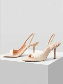 MOTF PREMIUM 多功能方头提花高跟凉鞋 - 金色 - 查看 4