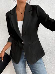 Franclia Solid Color Casual Business Suit Jacket For Spring/Summer - Black - View 5