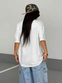 SHEIN Unity Camiseta con estampado floral y hombros caídos para mujer - Blanco - Ver 4